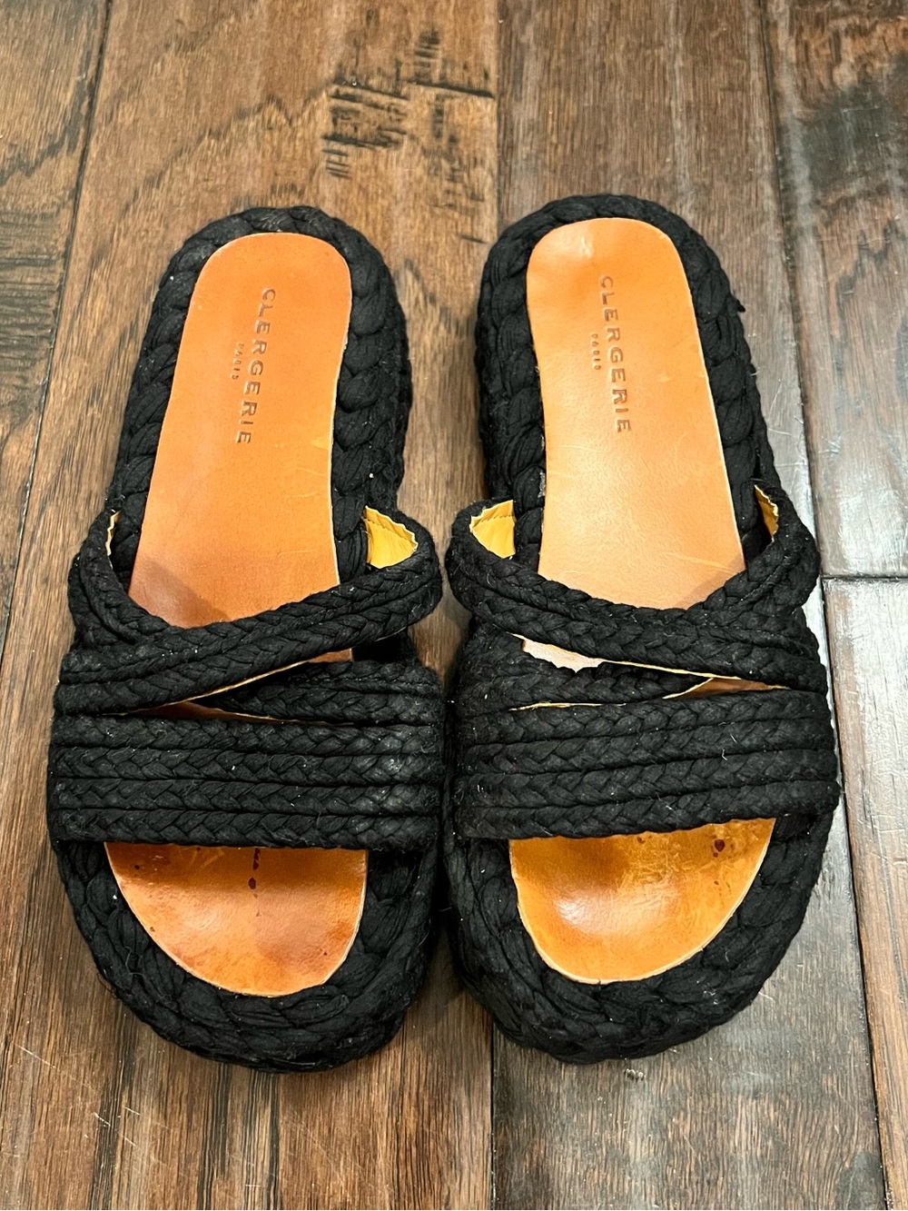 Robert Clergerie Black Braided Leather-Trim Slide Sandals
